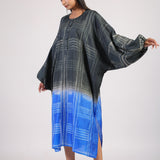 Black Blue Geometric Ombre Shibori Kaftan & Dress