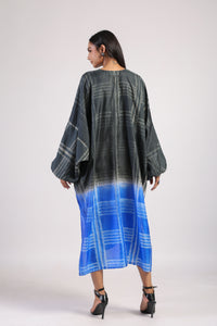 Black Blue Geometric Ombre Shibori Kaftan & Dress