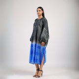 Black Blue Geometric Ombre Shibori Kaftan & Dress