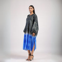 Black Blue Geometric Ombre Shibori Kaftan & Dress