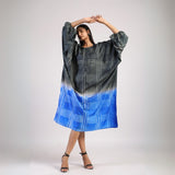 Black Blue Geometric Ombre Shibori Kaftan & Dress