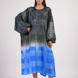 Black Blue Geometric Ombre Shibori Kaftan & Dress