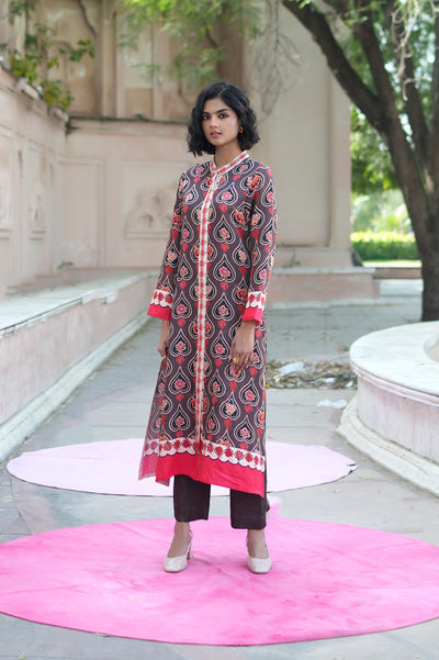 Mocha Printed Embroidered Chintz Gauri Kurta set