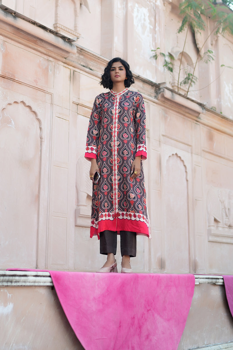 BROWN CHARCOAL CHINTZ GAURI KURTA SET