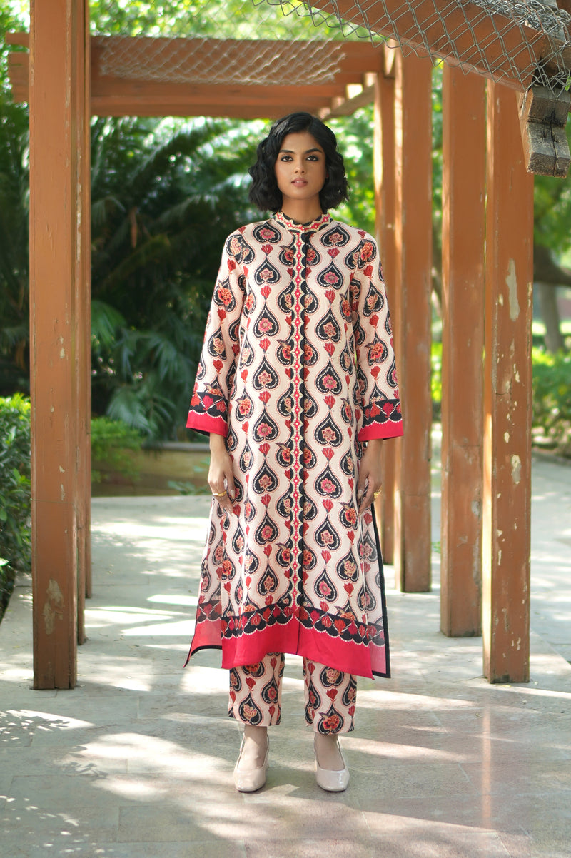 IVORY CHARCOAL CHINTZ GAURI KURTA SET