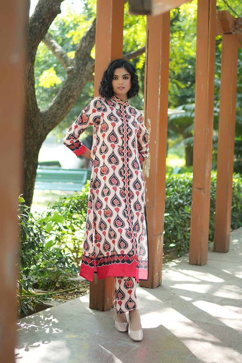IVORY CHARCOAL CHINTZ GAURI KURTA SET