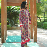 Plum Printed Embroidered Chintz Gauri Kurta set