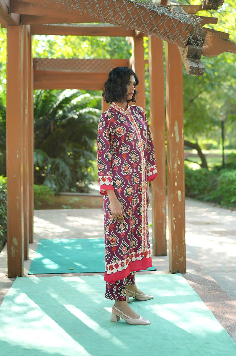 PLUM CHARCOAL CHINZ GAURI KURTA SET