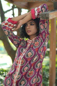 PLUM CHARCOAL CHINZ GAURI KURTA SET