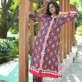 Plum Printed Embroidered Chintz Gauri Kurta set