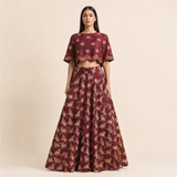 Bundi Printed Embrodiered Maroon Zaal Lehenga Set