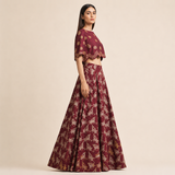 Bundi Printed Embrodiered Maroon Zaal Lehenga Set