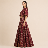 Bundi Printed Embrodiered Maroon Zaal Lehenga Set