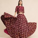 Bundi Printed Embrodiered Maroon Zaal Lehenga Set