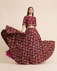 Bundi Printed Embrodiered Maroon Zaal Lehenga Set