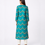 Bundi Dark Teal Printed Scallop Kurta