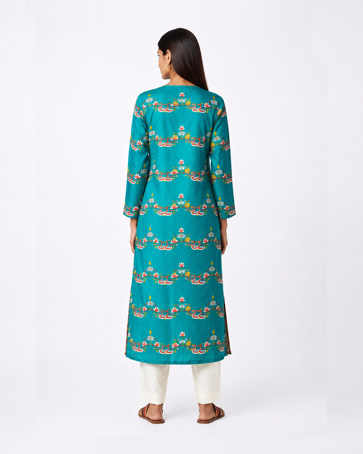 Bundi Dark Teal Printed Scallop Kurta