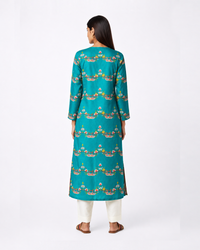 Bundi Dark Teal Printed Scallop Kurta