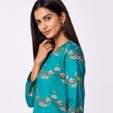 Bundi Dark Teal Printed Scallop Kurta