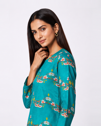 Bundi Dark Teal Printed Scallop Kurta