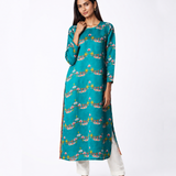 Bundi Dark Teal Printed Scallop Kurta