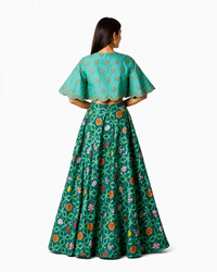 Bundi Printed Embrodiered Teal Zaal Lehenga Set