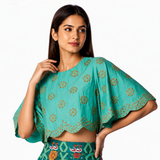 Bundi Printed Embrodiered Teal Zaal Lehenga Set