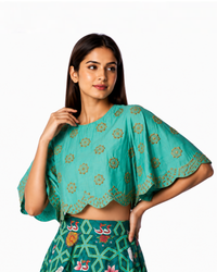 Bundi Printed Embrodiered Teal Zaal Lehenga Set