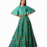 Bundi Printed Embrodiered Teal Zaal Lehenga Set