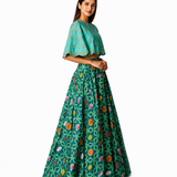 Bundi Printed Embrodiered Teal Zaal Lehenga Set