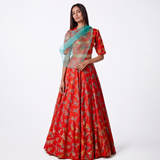 Bundi Printed Embrodiered Deer Zaal Lehenga Set