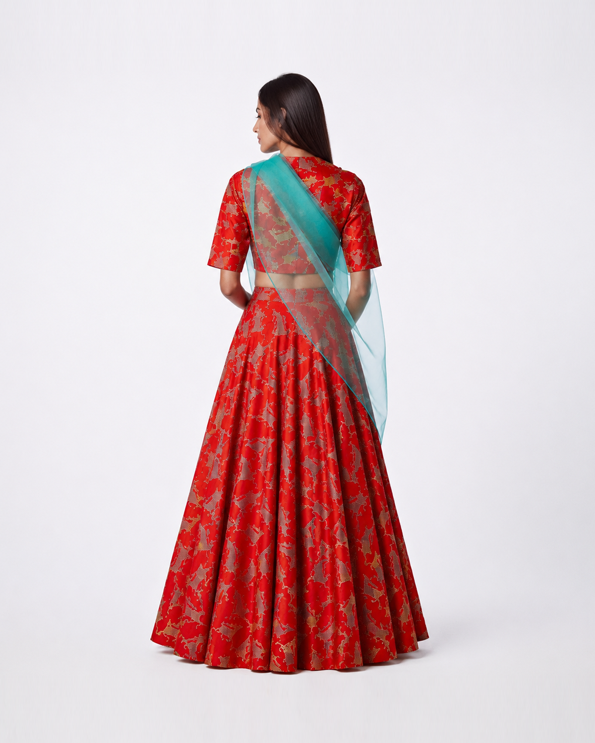Bundi Printed Embrodiered Deer Zaal Lehenga Set
