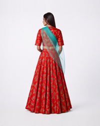 Bundi Printed Embrodiered Deer Zaal Lehenga Set