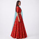Bundi Printed Embrodiered Deer Zaal Lehenga Set