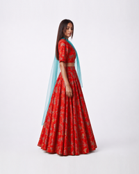 Bundi Printed Embrodiered Deer Zaal Lehenga Set