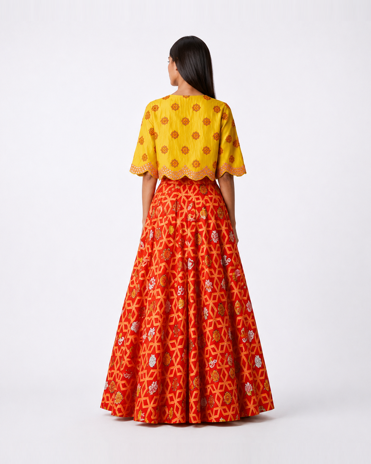 Bundi Printed Embrodiered Red Zaal Lehenga Set