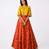 Bundi Printed Embrodiered Red Zaal Lehenga Set
