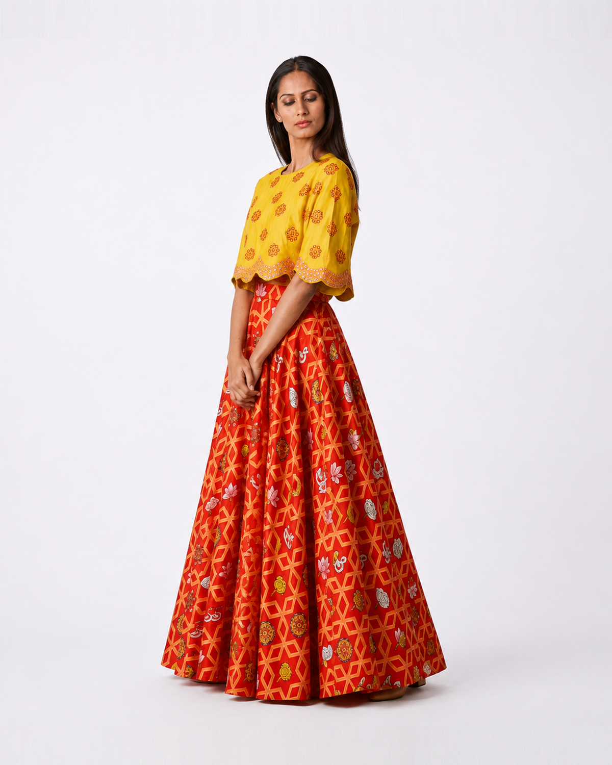 Bundi Printed Embrodiered Red Zaal Lehenga Set
