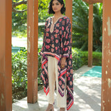 Printed Embroidered Chintz Charcoal Cape