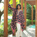 Printed Embroidered Chintz Charcoal Cape