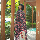 Printed Embroidered Chintz Charcoal Cape