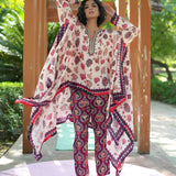 Printed Embroidered Chintz Ivory Cape