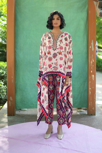 Printed Embroidered Chintz Ivory Cape