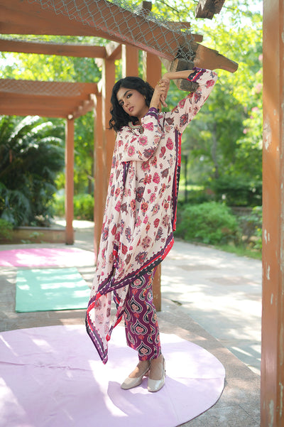 Printed Embroidered Chintz Ivory Cape