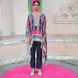 Navy blue Pink Printed Cape Set