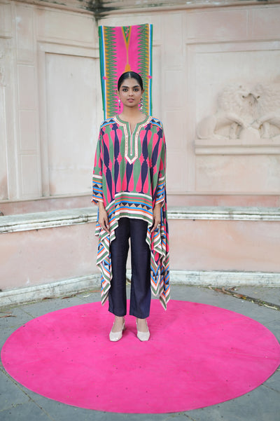 Navy blue Pink Printed Cape Set
