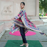 Navy blue Pink Printed Cape Set