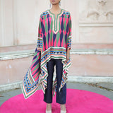 Navy blue Pink Printed Cape Set