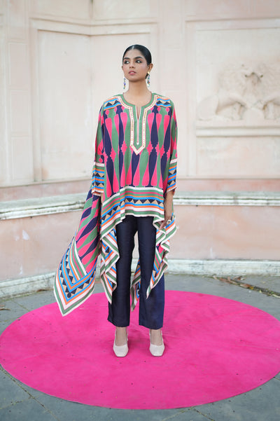 Navy blue Pink Printed Cape Set