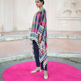 Navy blue Pink Printed Cape Set
